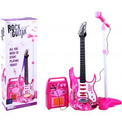 RKToys ISO rocková elektrická kytara zesilovač a mikrofon růžová