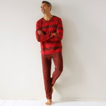 Blancheporte pánské pyžamo dlouhé s pruhovaným vzorem červené