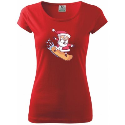 Santa jezdící na snowboardu Pure dámské triko Červená – Zboží Mobilmania