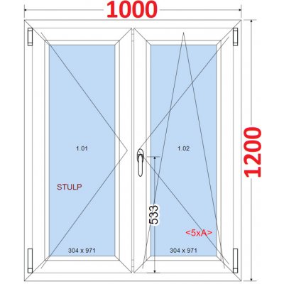 SMART Dvoukřídlé plastové okno 100x120, bez středového sloupku