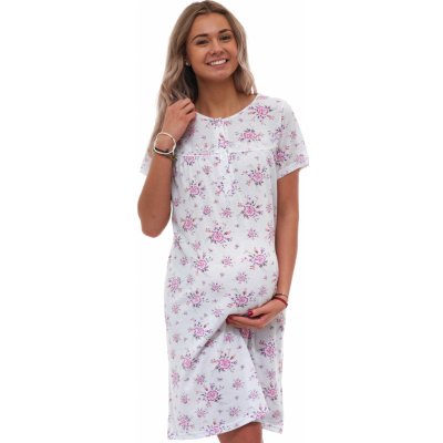 Těhotenská a kojicí noční košilka s květinovým vzorem a knoflíčky 1C4096 fialová – Sleviste.cz