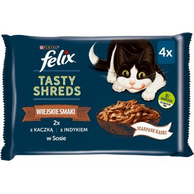 Felix Tasty Shreds s kachním a krůtím masem 4 x 80 g