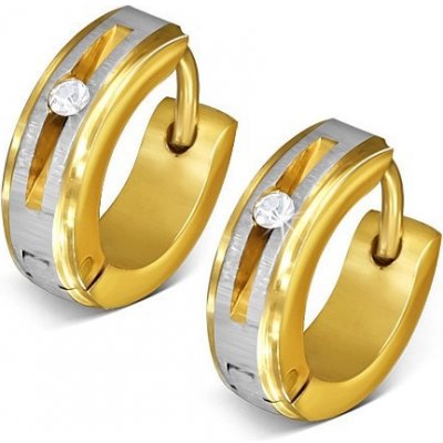 Šperky eshop ocelové náušnice zlaté barvy kruhy saténový pás kulatý čirý zirkon Q24.01