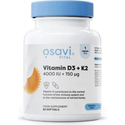 Osavi Vitamin D3 + K2, 4000 IU + 150 mcg 60 softgel kapslí – Hledejceny.cz