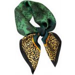 hedvábný květovaný šátek s viskózou tmavě zelený květy a leopardí lem čtvercový – Sleviste.cz