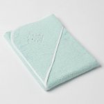 Veba LOTA osuška s kapucí pastelová zelená s výšivkou Sloník bílá lemovka 75x75 cm – Sleviste.cz