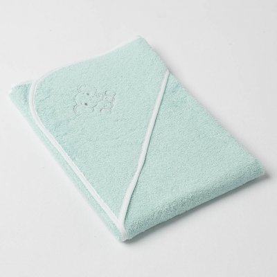 Veba LOTA osuška s kapucí pastelová zelená s výšivkou Sloník bílá lemovka 75x75 cm – Sleviste.cz