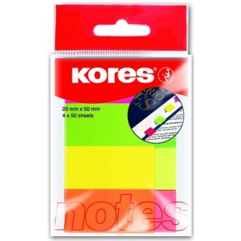 Kores Papírové neonové záložky, Kores, 20x50 mm, 4 barvy po 50 lístků (45104)