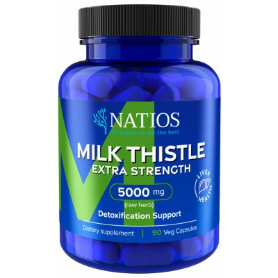 NATIOS Milk Thistle Extract, Ostropestřec, 5000 mg, Extra Strength, 90 veganských kapslí