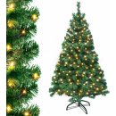 XMTECH LED 180CM umělý vánoční stromek zelené PVC jehly pro vánoční výzdobu s teplým světelným řetězem