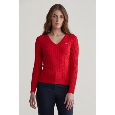 Gant STRETCH COTTON CABLE V-NECK červená – Hledejceny.cz