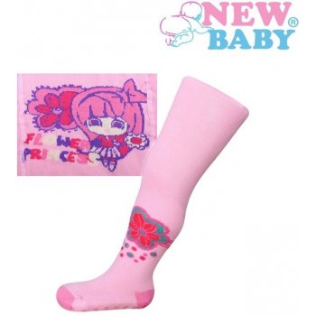 New Baby bavlněné punčocháčky s ABS růžové flower princess