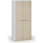 Primo Kancelářská skříň s dveřmi WHITE, 1781 x 800 x 420 mm, bílá/dub přírodní – Zboží Mobilmania