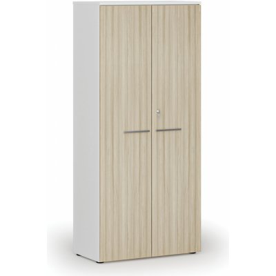 Primo Kancelářská skříň s dveřmi WHITE, 1781 x 800 x 420 mm, bílá/dub přírodní – Zboží Mobilmania