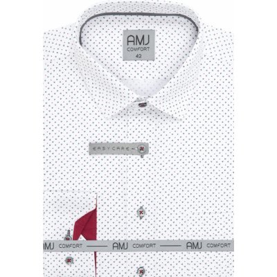 AMJ Comfort pánská košile dlouhý rukáv s šedým vzorem a červenými detaily bílá VDBR1332