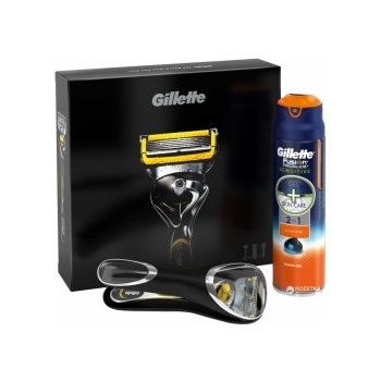 Gillette Fusion ProShield holicí strojek + Sensitive gel na holení 170 ml + cestovní pouzdro dárková sada