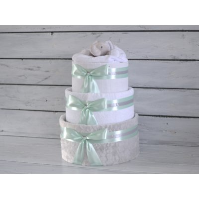 dortNEdort Třípatrový plenkový dort s plyšovým medvídkem nebo sloníkem usínáčkem Šedá deka mint mašle náplň pro holčičku – Zbozi.Blesk.cz