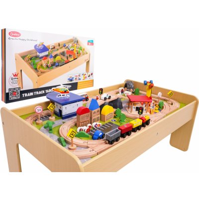 RKToys Dřevěná vláčkodráha s hracím stolem 98 x 56,5 x 41 cm – Sleviste.cz