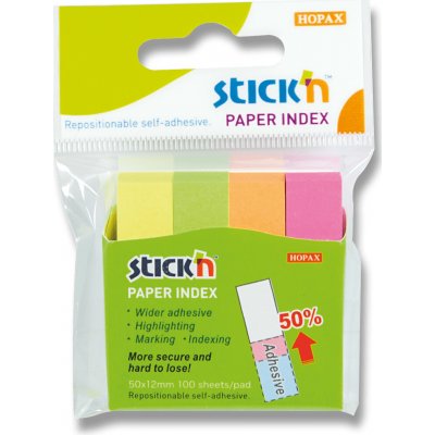 Hopax Stick'n Neon Paper Index - samolepicí záložky - 50 × 12 mm, 4 × 100 l. – Zboží Mobilmania