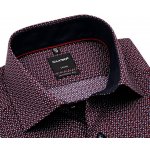 Olymp Modern Fit tmavomodrá košile s červeno-bílým vzorem a vnitřním límcem krátký rukáv – Sleviste.cz