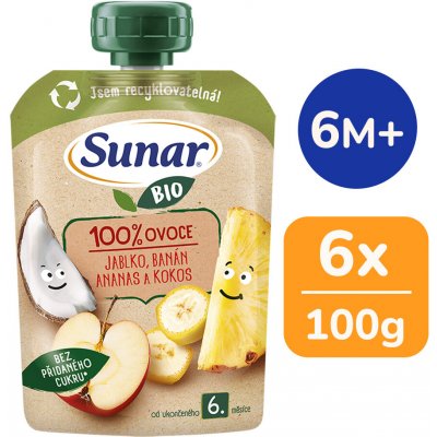 Sunar BIO ovocná kapsička Jablko, banán, ananas, kokos 100g – Zboží Dáma