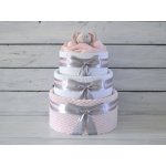 dortNEdort Třípatrový plenkový dort s plyšovým medvídkem nebo sloníkem usínáčkem růžový deka a šedá mašle – Zboží Dáma