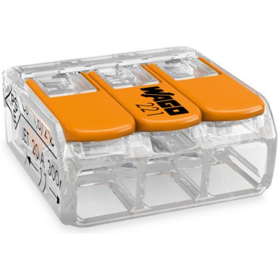 WAGO Svorka krabicová 221-413 páčková spojovací pro všechny druhy vodičů 3 x 4 mm², oranžová/transparentní 221-413 – Zboží Mobilmania
