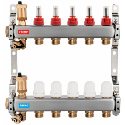 Novaservis Rozdělovač nerez s průtokoměry a uzav. ventily, 9 okruhů SN-RZPU09S – Sleviste.cz