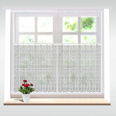 Forbyt Tylová vitrážová záclona AMELIE vyšívané květinky, bílá, výška 40cm (v metráži)