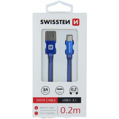 Swissten 71521108 USB / USB-C TEXTILE, 0,2m, modrý – Hledejceny.cz