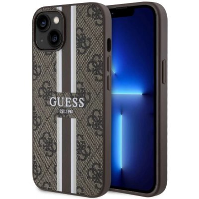 Pouzdro Guess iPhone 14 Plus 4G Printed Stripes MagSafe hnědé – Zboží Mobilmania