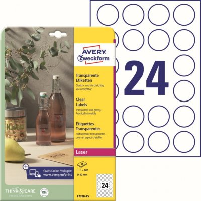 Avery Zweckform L7780-25 Čiré PET etikety 40 mm 600 ks – Hledejceny.cz