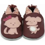 Carozoo Kožené capáčky s koženou podrážkou kočka a myš Červená – Zboží Dáma