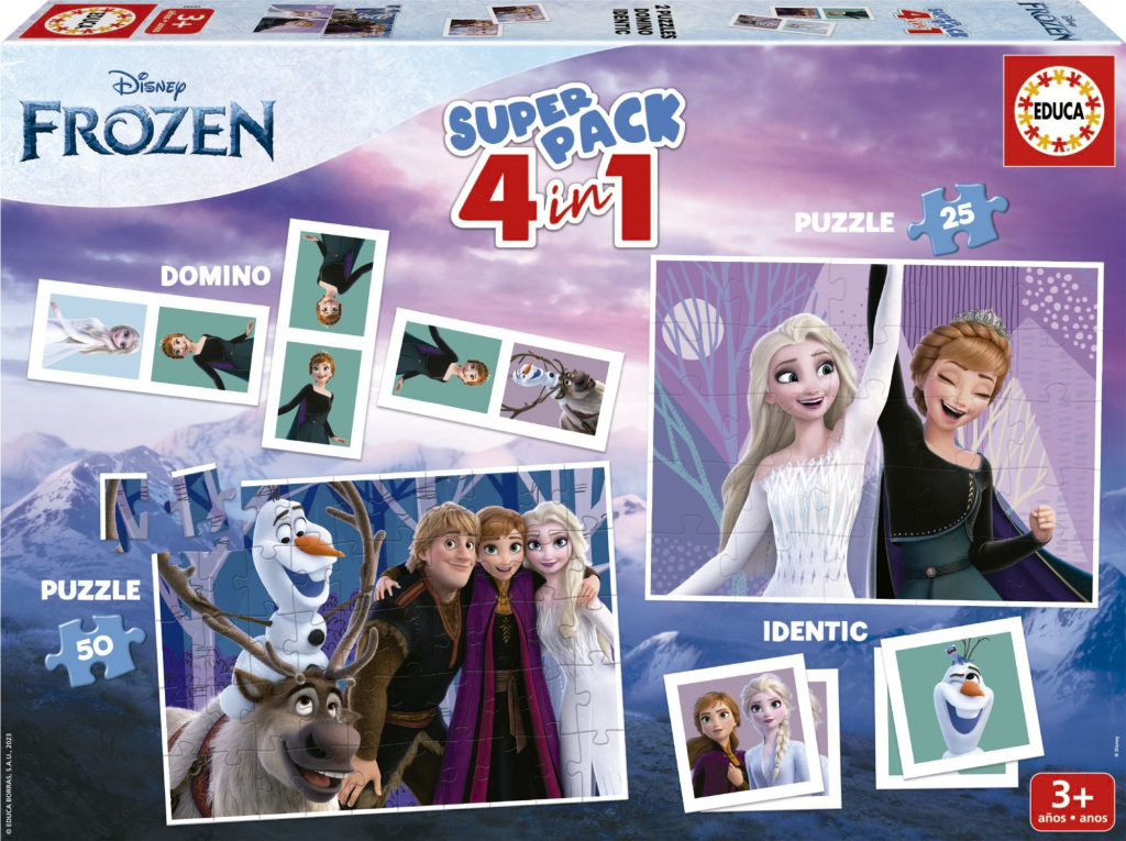Educa Puzzle 4v1 Frozen 2x puzzle pexeso a domino 40-99 dílků