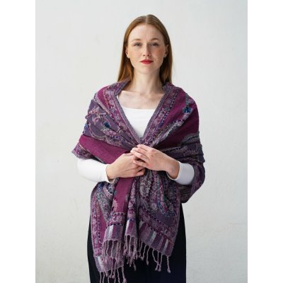 Šála z merino vlny s vyšíváním fialová – Zboží Mobilmania