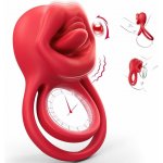 SuperLove Vibrating Cock Ring with Licking Tongue Red – Zboží Dáma