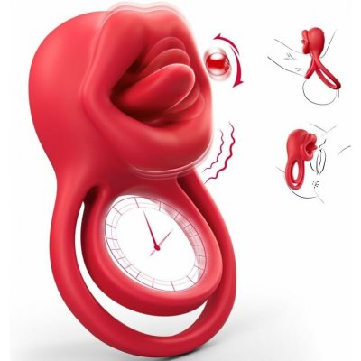 SuperLove Vibrating Cock Ring with Licking Tongue Red – Zboží Dáma