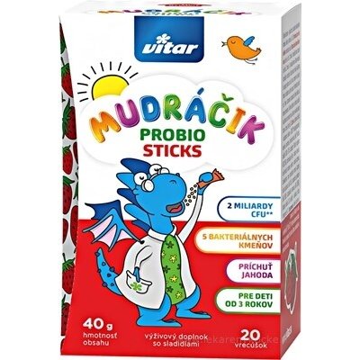 Vitar Mudráček Probio Sticks probiotika pro děti, jahodová příchuť 20 sáčků – Hledejceny.cz