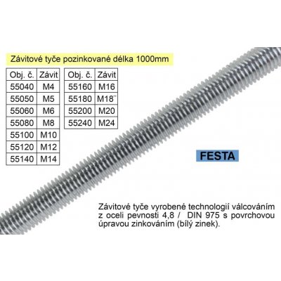 Festa Tyč závitová M 5 / 1m pozinkovaná 4,8 55050 – Hledejceny.cz