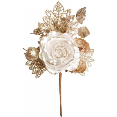 MagicHome Vetvička Vianoce s ružou krémová 25.5cm bal. 6ks ST8090748 – Hledejceny.cz