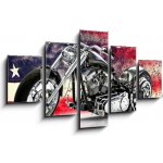 Obraz 5D pětidílný - 125 x 70 cm - Custom black motorcycle with American flag background with dispersion effects. Made in America concept. 3d rendering Vlastní černý mot – Hledejceny.cz