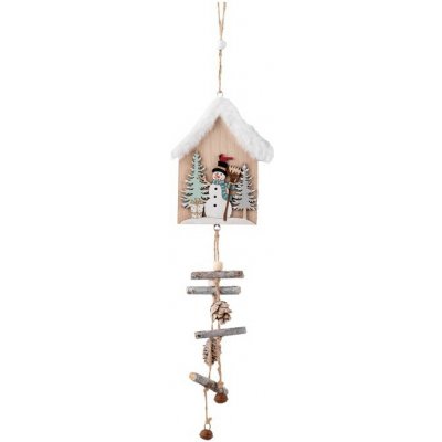Závěs dřevo 100x120mm domeček se sněhulákem, přírodní, barevná – Hledejceny.cz