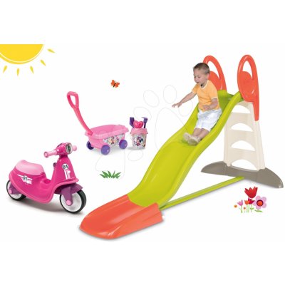 Smoby set Toboggan XL s vodou a odrážedlo Scooter s gumovými koly a vozíkem 310261-20