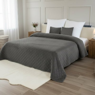Euromat Přehoz na postel AMARANTE TMAVĚ ŠEDÝ, 220x240cm, dvoulůžkový + 2x povlak 40 x 40cm – Hledejceny.cz