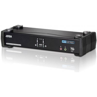 Aten CS-1782 KVM přepínač 2-port DVI KVMP USB, usb hub, audio 7.1, kabely – Zboží Mobilmania