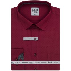 AMJ pánská bavlněná košile dlouhý rukáv prodloužená délka slim fit vzorovaná VDBPSR1338 vínová