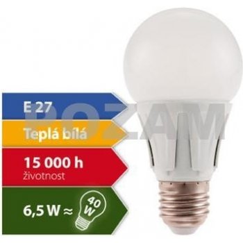 Pozam LED žárovka E27 6,5W 480lm Teplá bílá 3000K , 270°