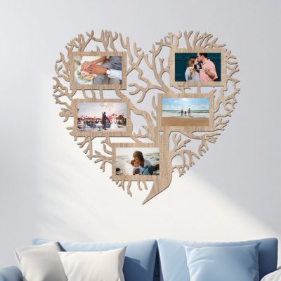 dřevo života Dřevěný fotorámeček Srdcový strom Zvolte barvu dekoru: Dub Sonoma, Velikost fotorámečku: 60x60, Velikost fotografie: 10x15 – Zboží Mobilmania