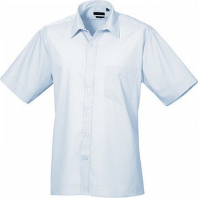 Premier Workwear pánská popelínová pracovní košile s krátkým rukávem modrá světlá
