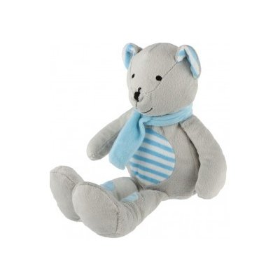 Medvěd/Medvídek sedící se šálou šedivo modrý 19 cm
